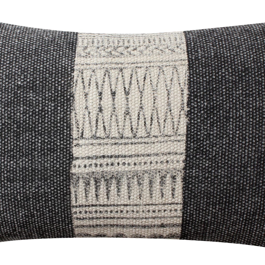 12 x 20 Rectangular Soft Cotton Dhurrie Accent Lumbar Throw Pillow Kilim Pattern Gray White By The Urban Port BM200576