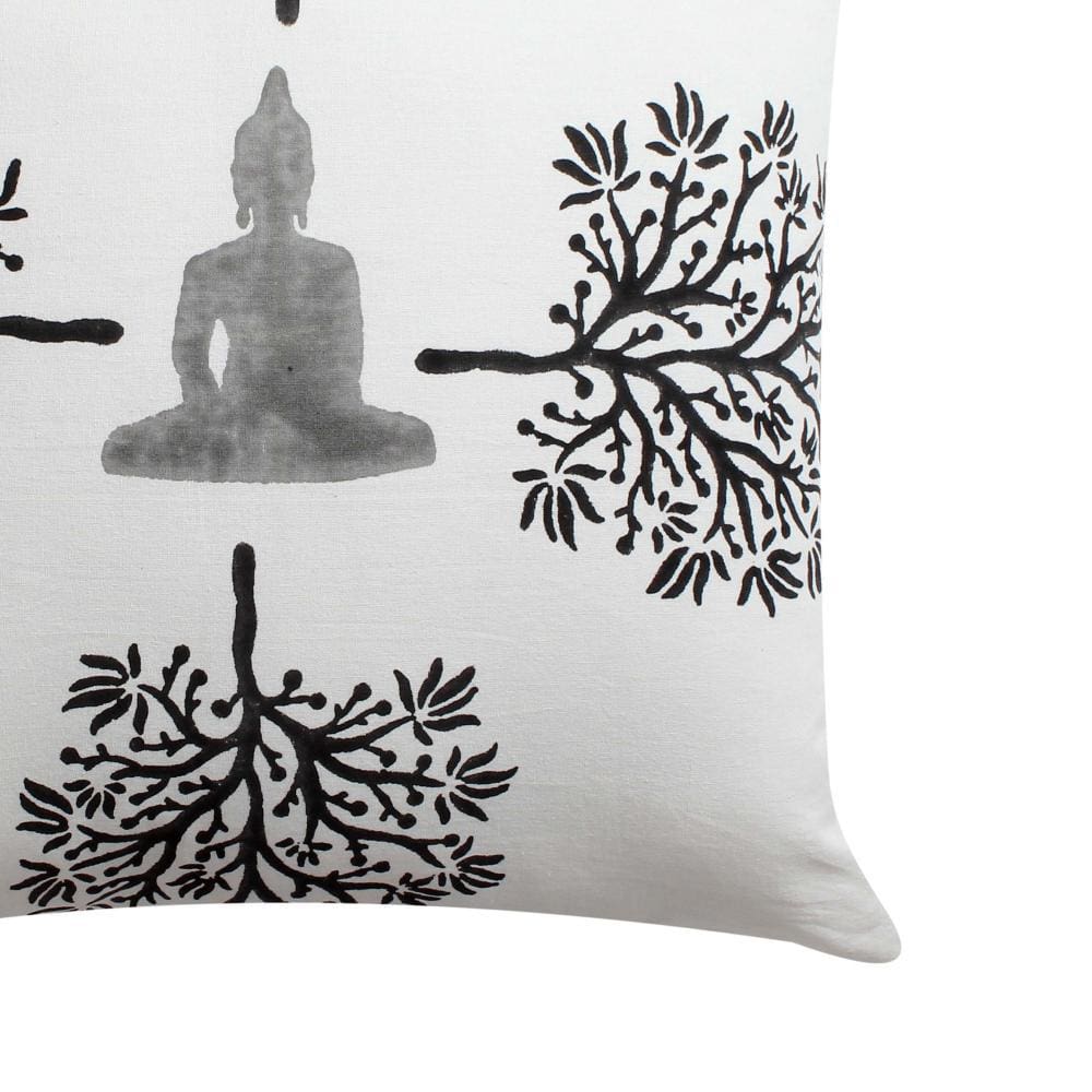 18 x 18 Square Cotton Accent Throw Pillow Meditating Buddha Tree Print White Black By The Urban Port BM200577