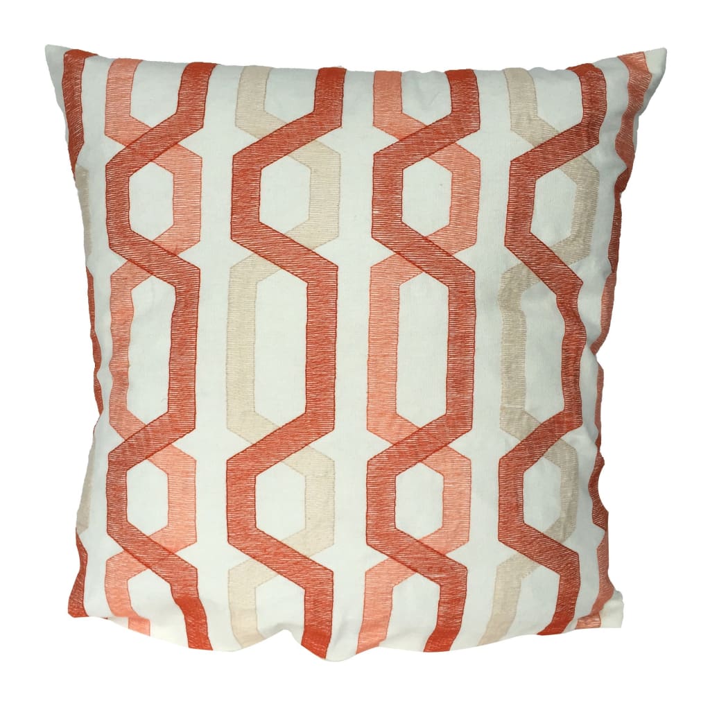 Contemporary Cotton Pillow with Geometric Embroidery, Red and Cream - BM200585 By Casagear Home