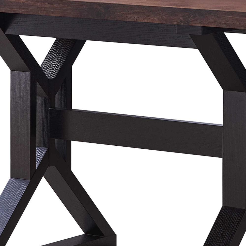 Two Toned Rectangular Wooden Dining Table with X Shaped Trestle Base Black and Brown By Casagear Home BM200691