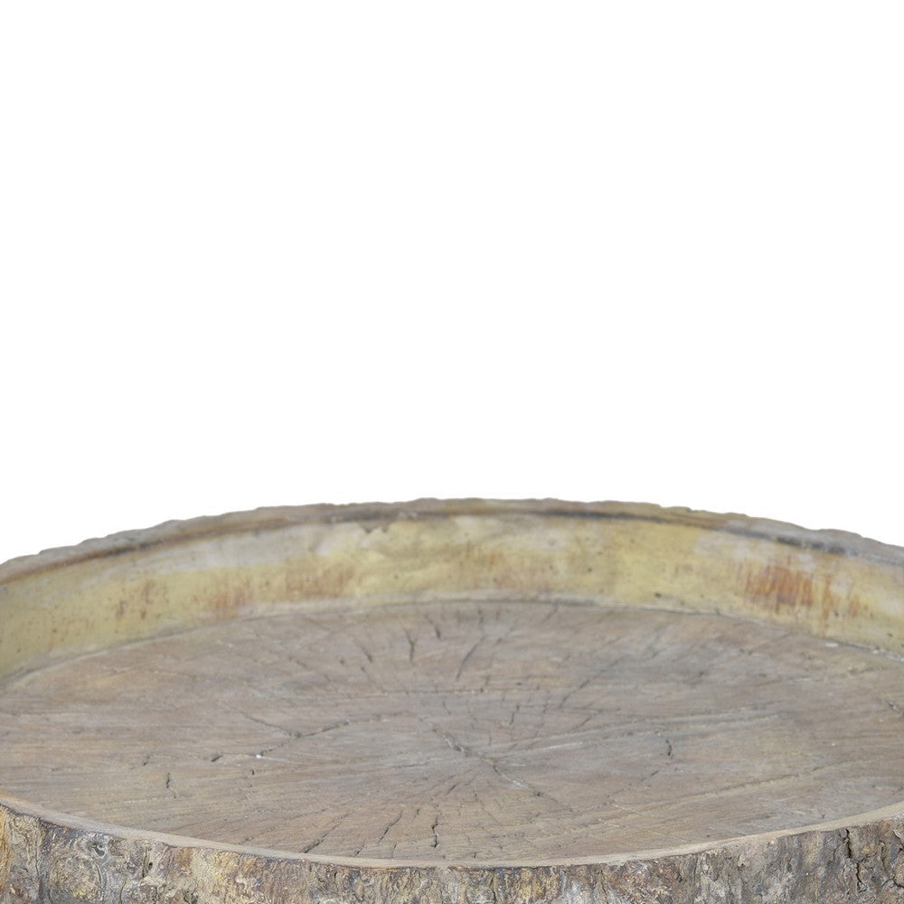 Round Shape Cemented Log Plate with Distressed Details Gray By Casagear Home BM200902