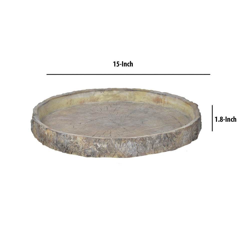 Round Shape Cemented Log Plate with Distressed Details Gray By Casagear Home BM200902