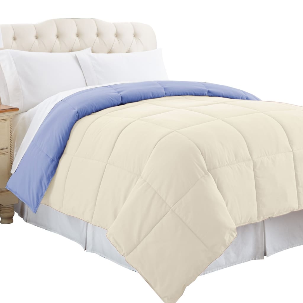 Genoa Twin Size Box Quilted Reversible Comforter The Urban Port Blue and Cream BM202039