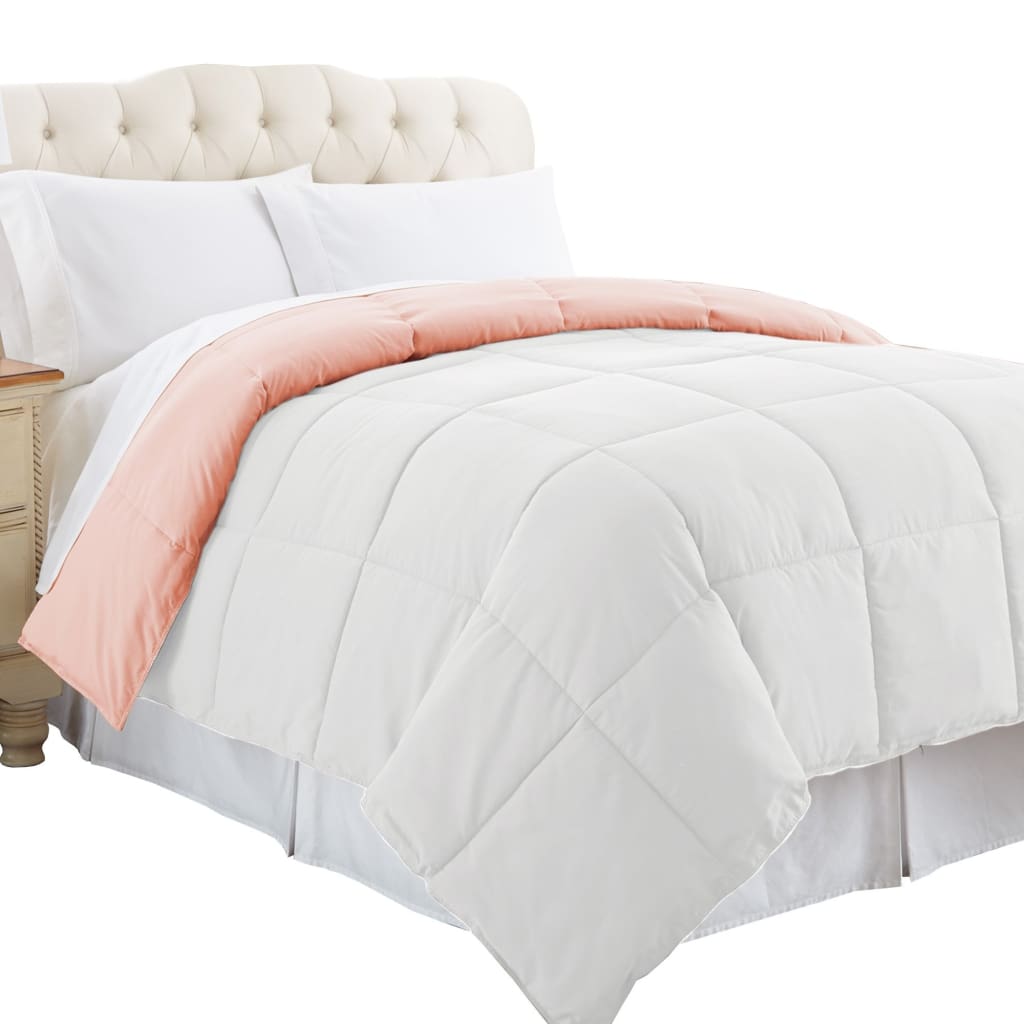 Genoa Twin Size Box Quilted Reversible Comforter The Urban Port White and Pink BM202040