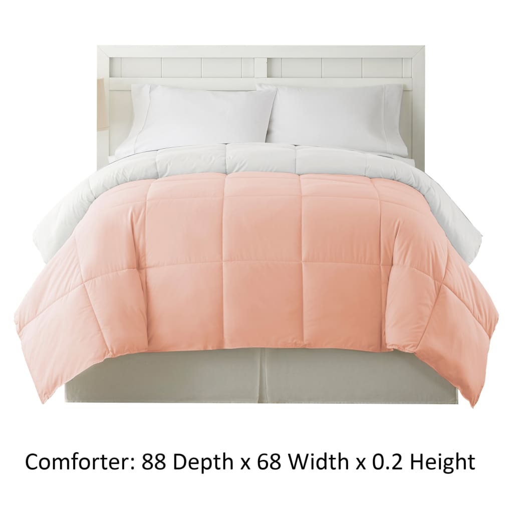 Genoa Twin Size Box Quilted Reversible Comforter The Urban Port White and Pink BM202040