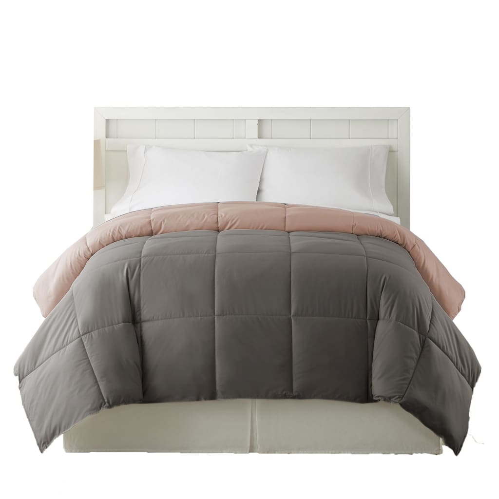 Genoa Twin Size Box Quilted Reversible Comforter The Urban Port Gray and Pink BM202043