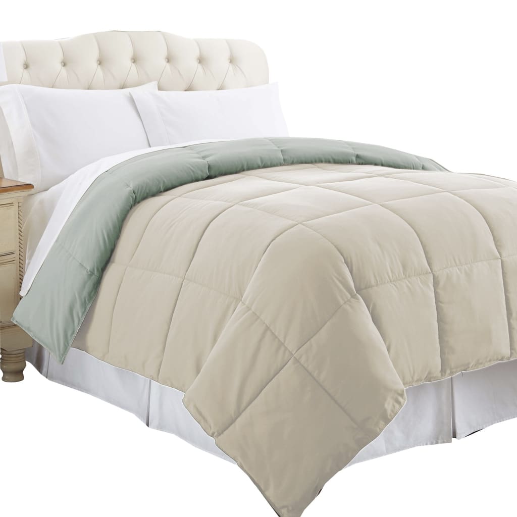 Genoa Twin Size Box Quilted Reversible Comforter The Urban Port Gray and Beige BM202044