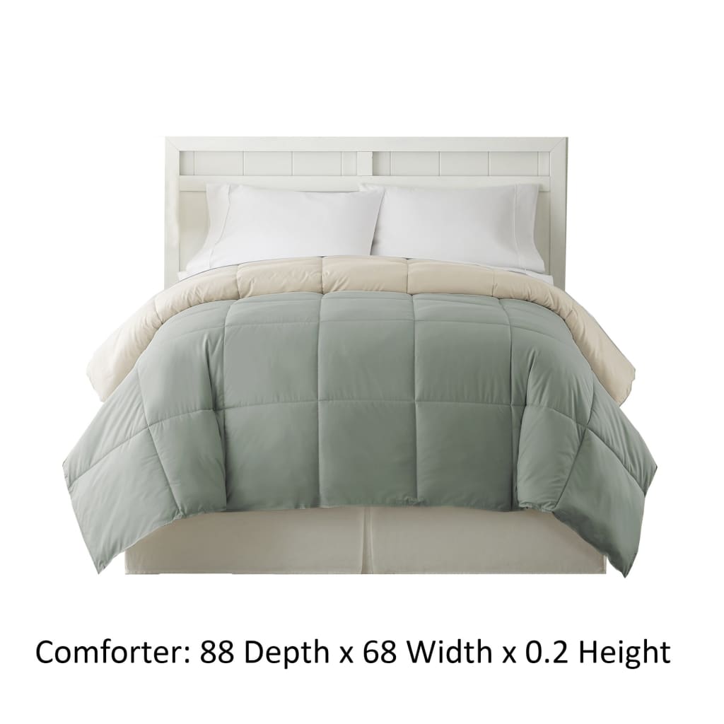 Genoa Twin Size Box Quilted Reversible Comforter The Urban Port Gray and Beige BM202044