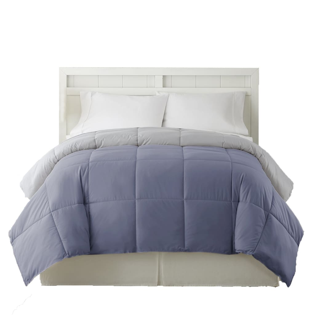 Genoa Queen Size Box Quilted Reversible Comforter The Urban Port Silver and Blue BM202048