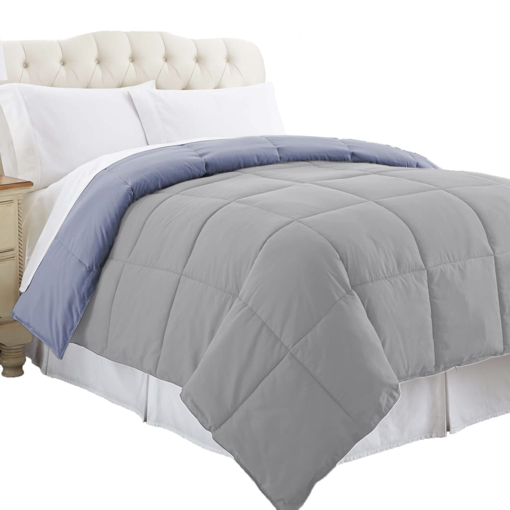 Genoa Queen Size Box Quilted Reversible Comforter The Urban Port Silver and Blue BM202048