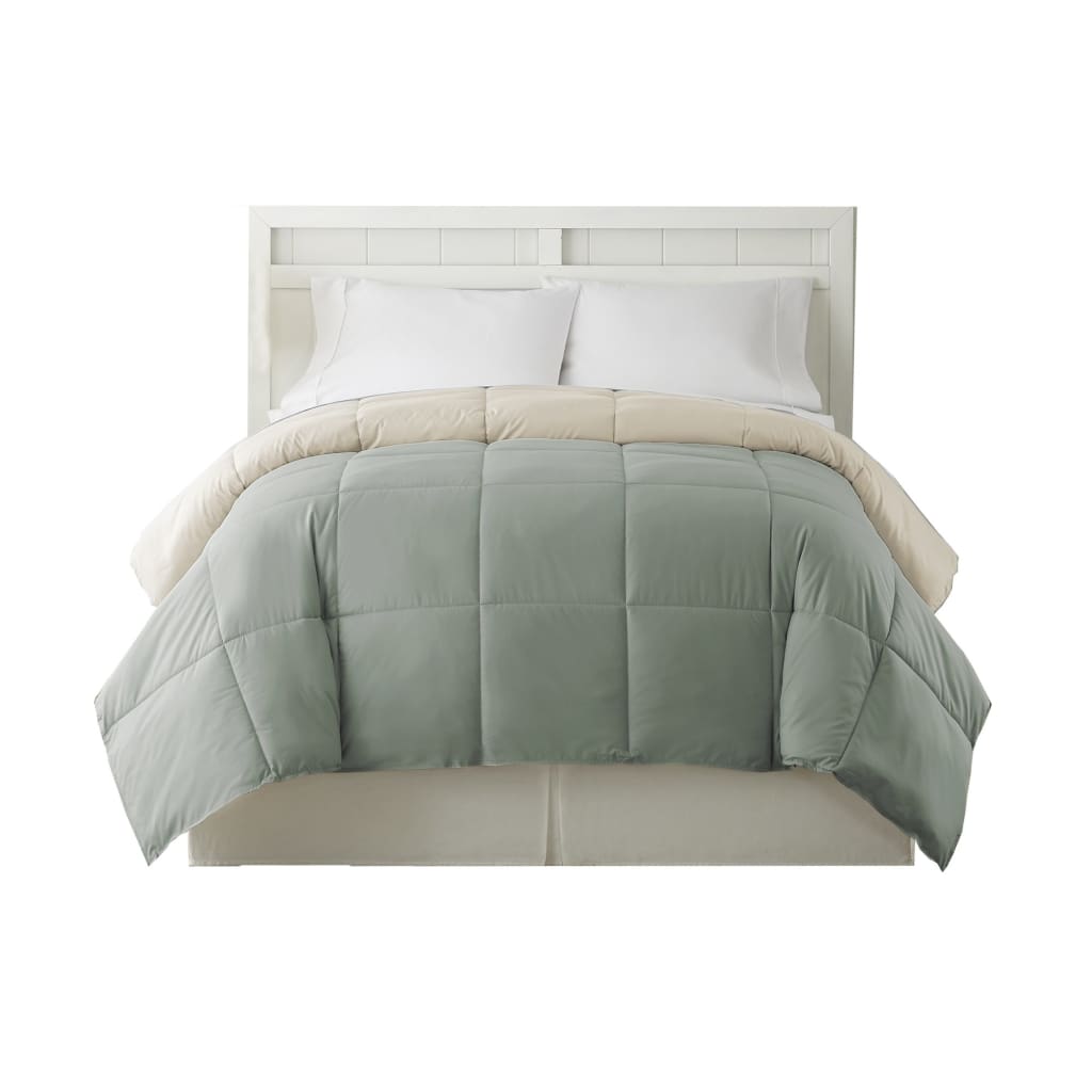 Genoa Queen Size Box Quilted Reversible Comforter The Urban Port Gray and Beige BM202051