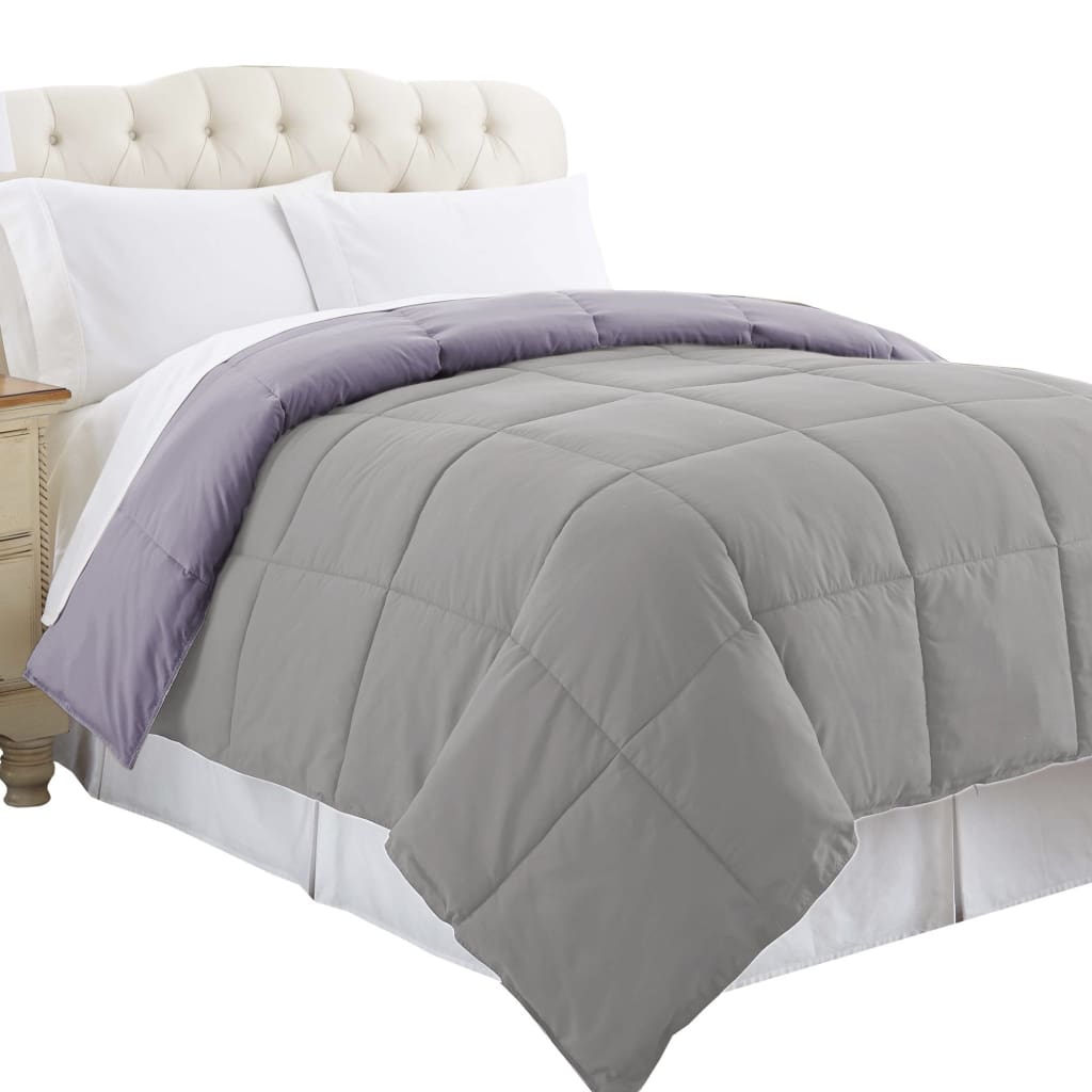 Genoa King Size Box Quilted Reversible Comforter The Urban Port Purple and Gray BM202059