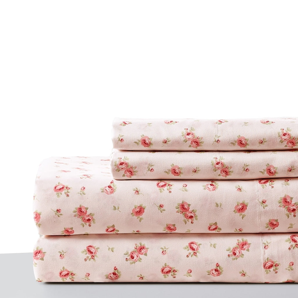 Melun 4 Piece Rose Pattern King Size Microfiber Sheet Set By Casagear Home Pink BM202207