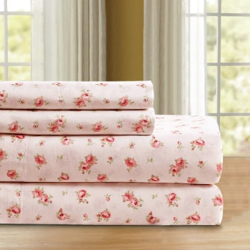 Melun 4 Piece Rose Pattern King Size Microfiber Sheet Set By Casagear Home, Pink