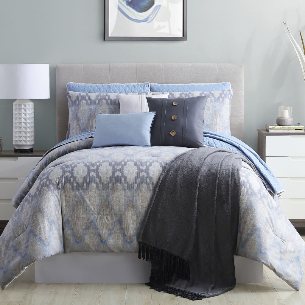 Andria 10 Piece Queen Size Comforter and Coverlet Set The Urban Port Blue and Gray BM202793