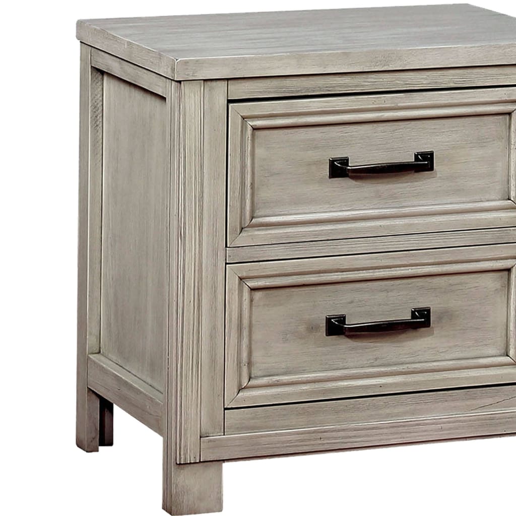 Transitional 2 Drawer Wooden Nightstand with Molded Trim Antique white - BM203220 BM203220