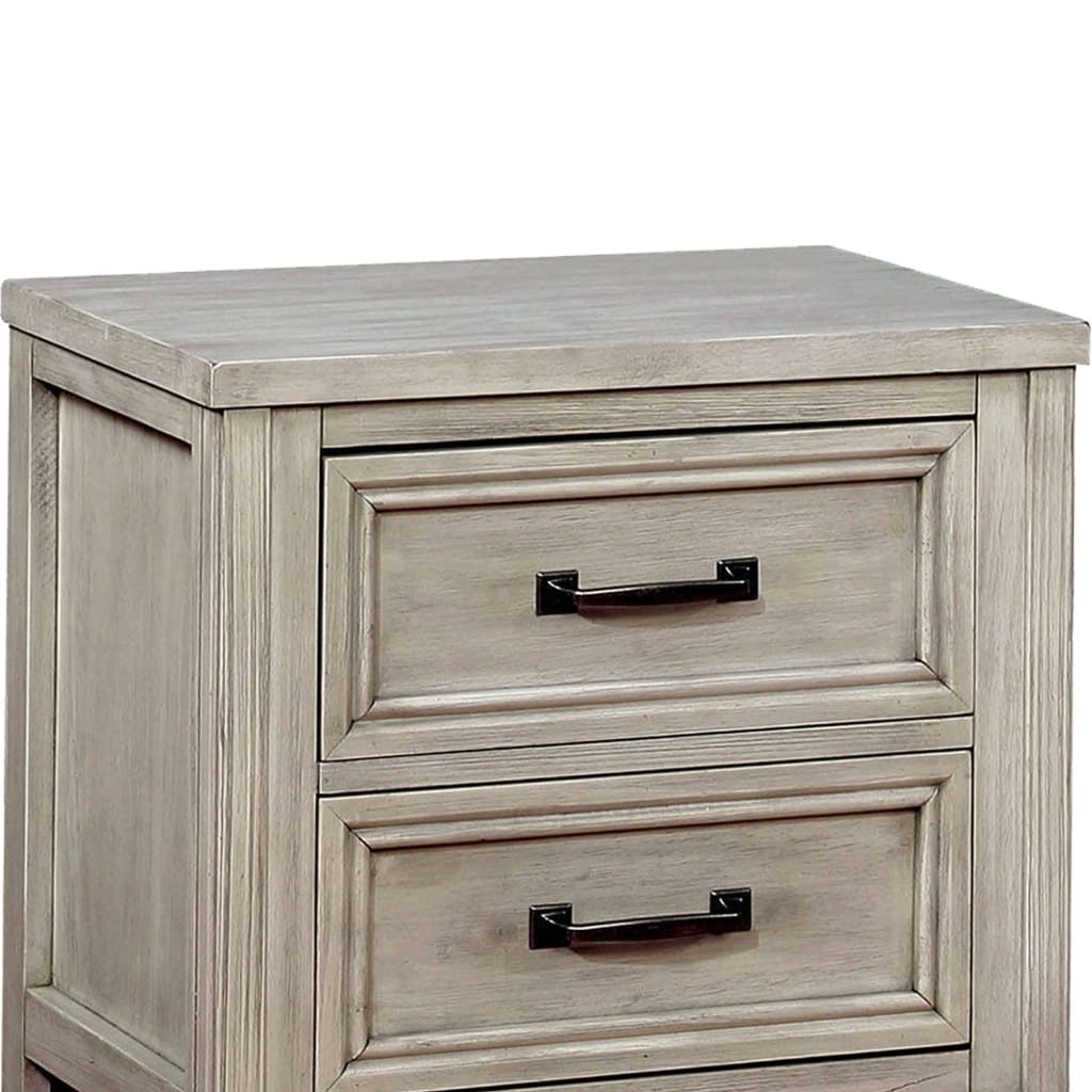 Transitional 2 Drawer Wooden Nightstand with Molded Trim Antique white - BM203220 BM203220