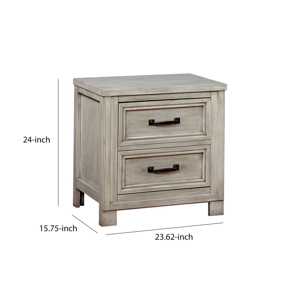 Transitional 2 Drawer Wooden Nightstand with Molded Trim Antique white - BM203220 BM203220