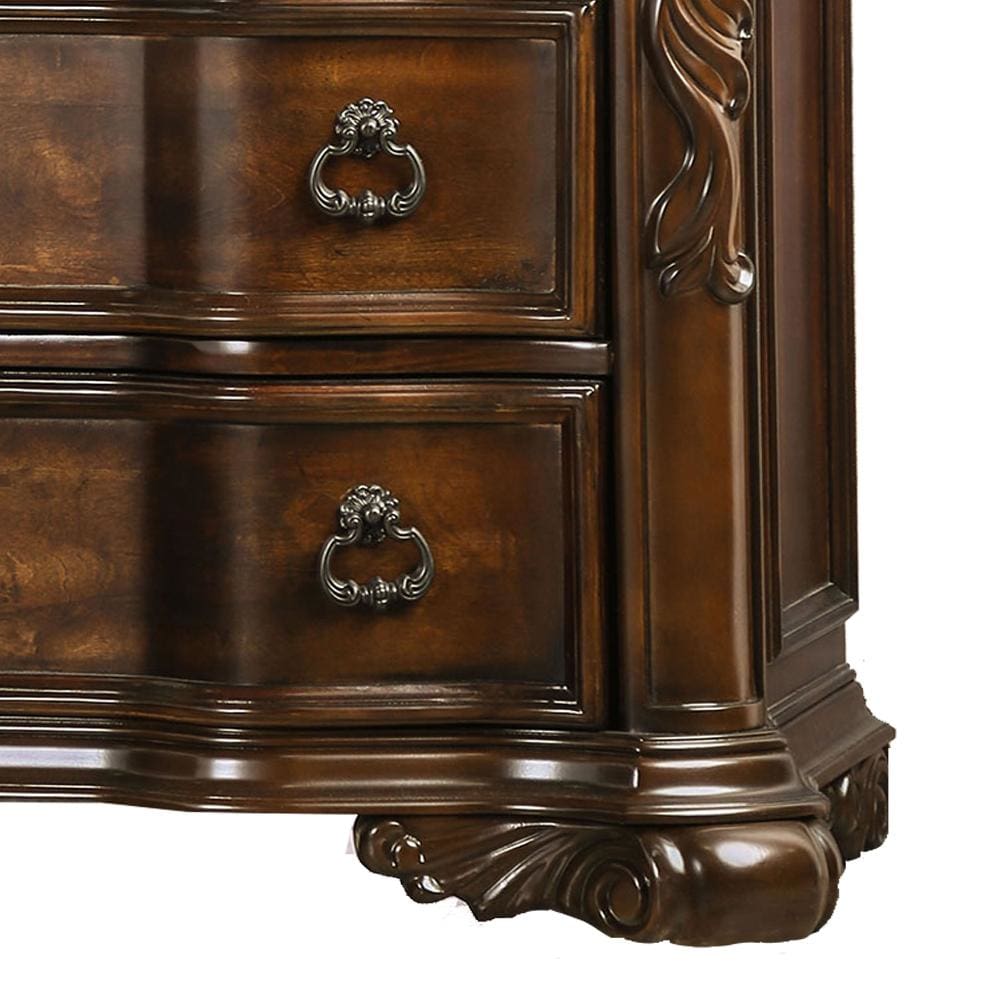 3 Drawer Wooden Nightstand with Marble Top and Scrolled Legs Brown - BM203261 BM203261