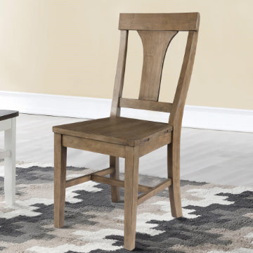 Reclaimed Wood Dining Chair with Fiddle Back, Set of 2, Distressed Gray By Casagear Home