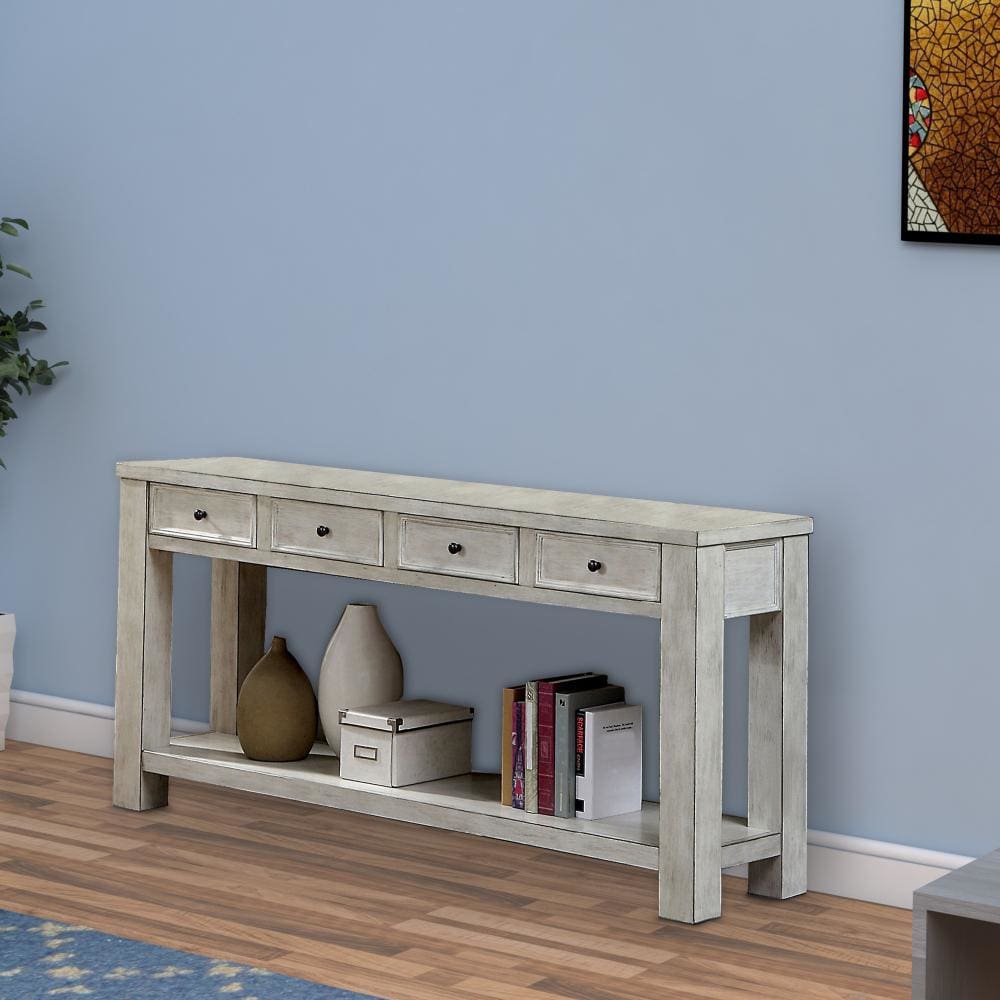 Transitional Wooden Console Table with 4 Drawers and Open Shelf, White - BM203959 By Casagear Home