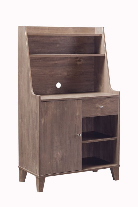 Wooden 1 Door Bakers Cabinet with 2 Top Shelves and 1 Drawer, Brown by Casagear Home