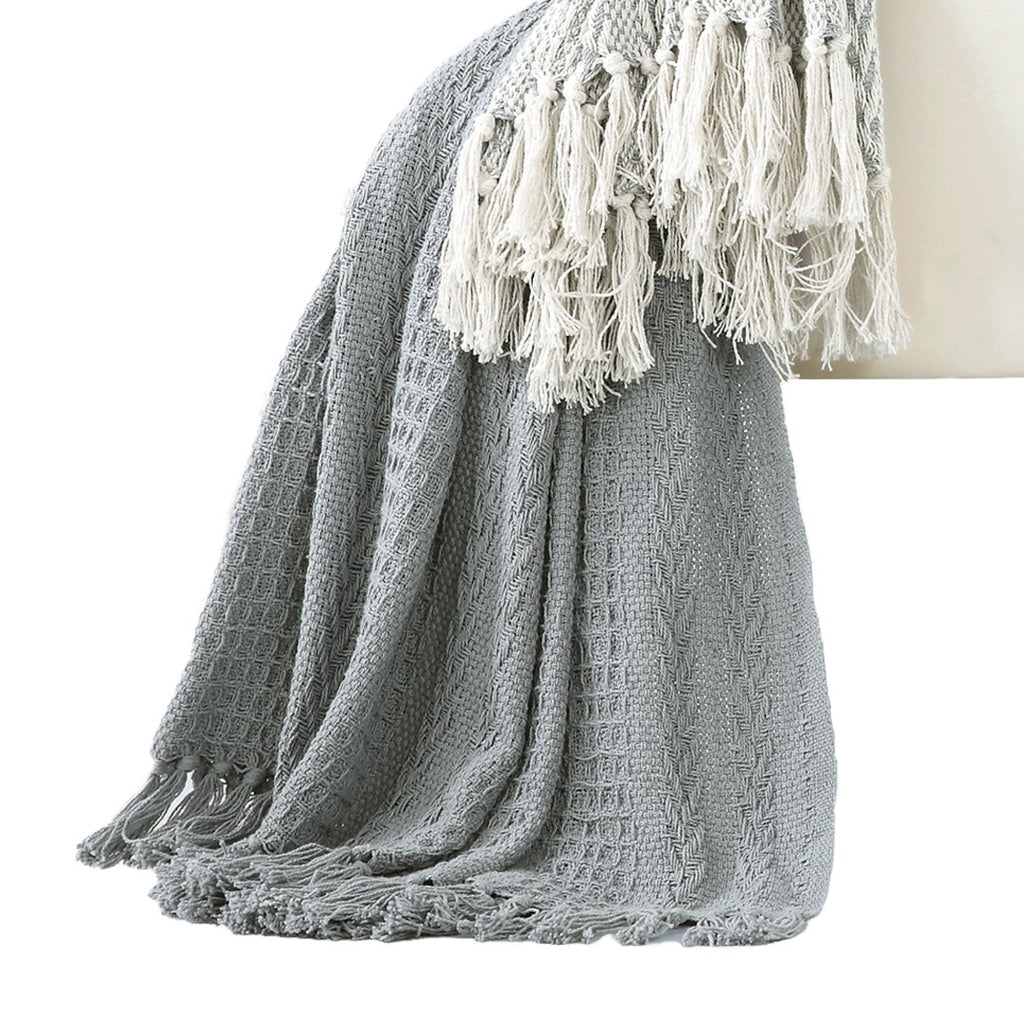 Latina Cotton Throw with Decorative Fringe Set of 2 Gray By Casagear Home BM204217