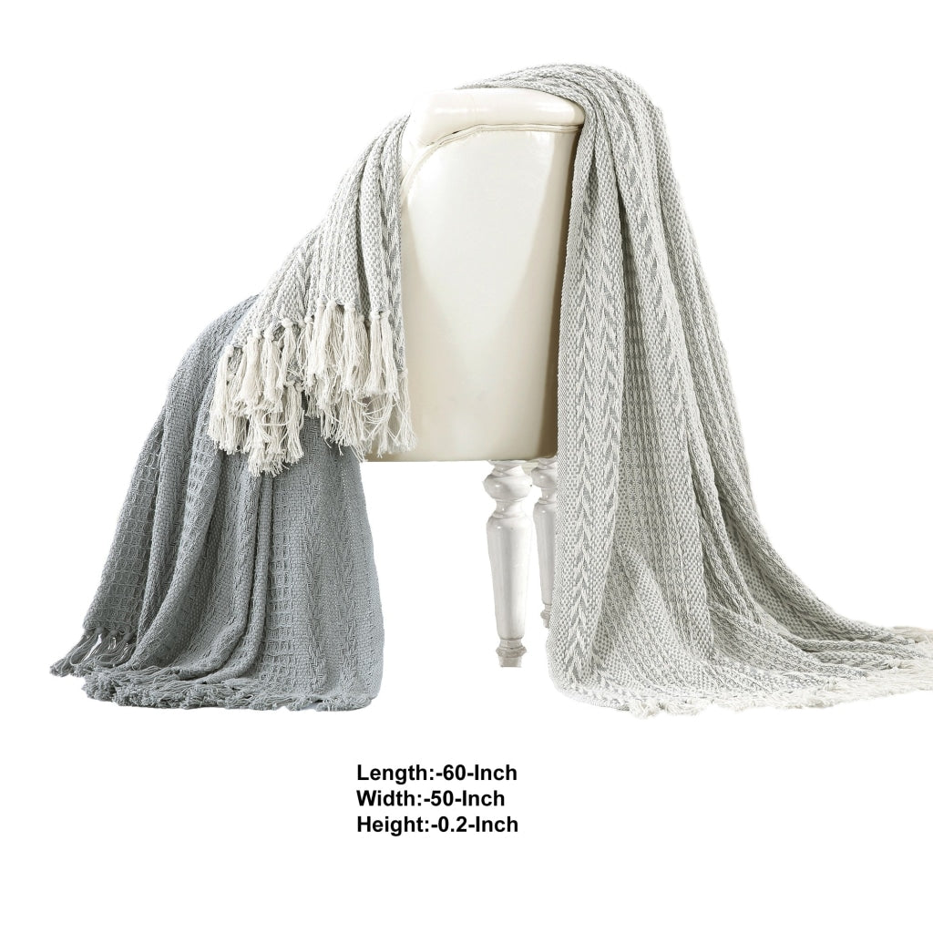 Latina Cotton Throw with Decorative Fringe Set of 2 Gray By Casagear Home BM204217