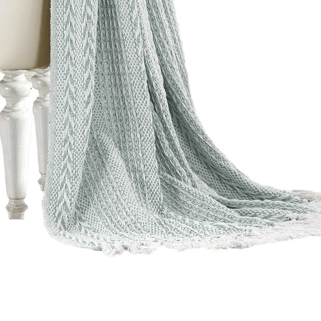 Latina Cotton Throw with Decorative Fringe Set of 2 Aqua Blue BM204218