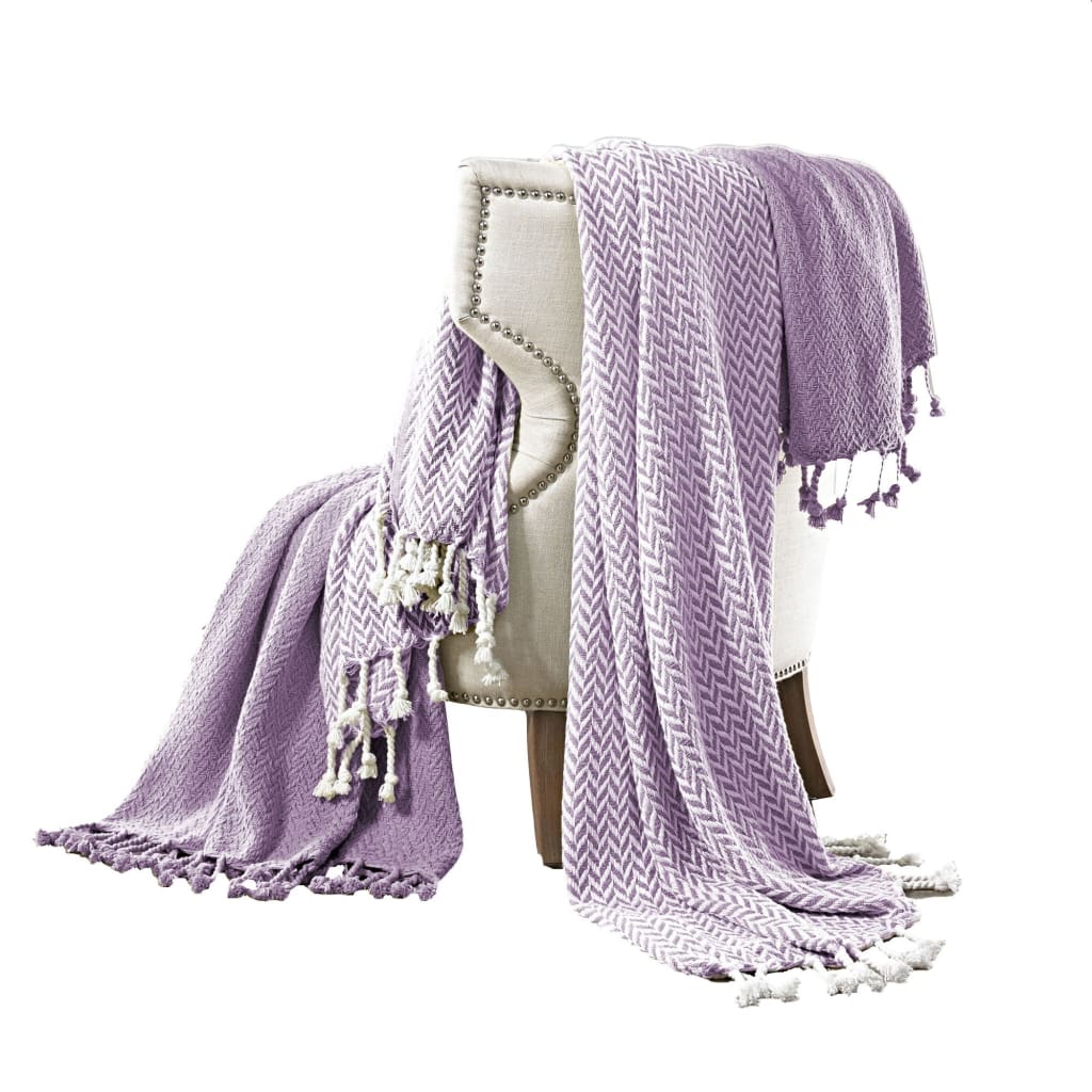 Calabria Herringbone Cotton Throw The Urban Port, Set of 2, Purple and White