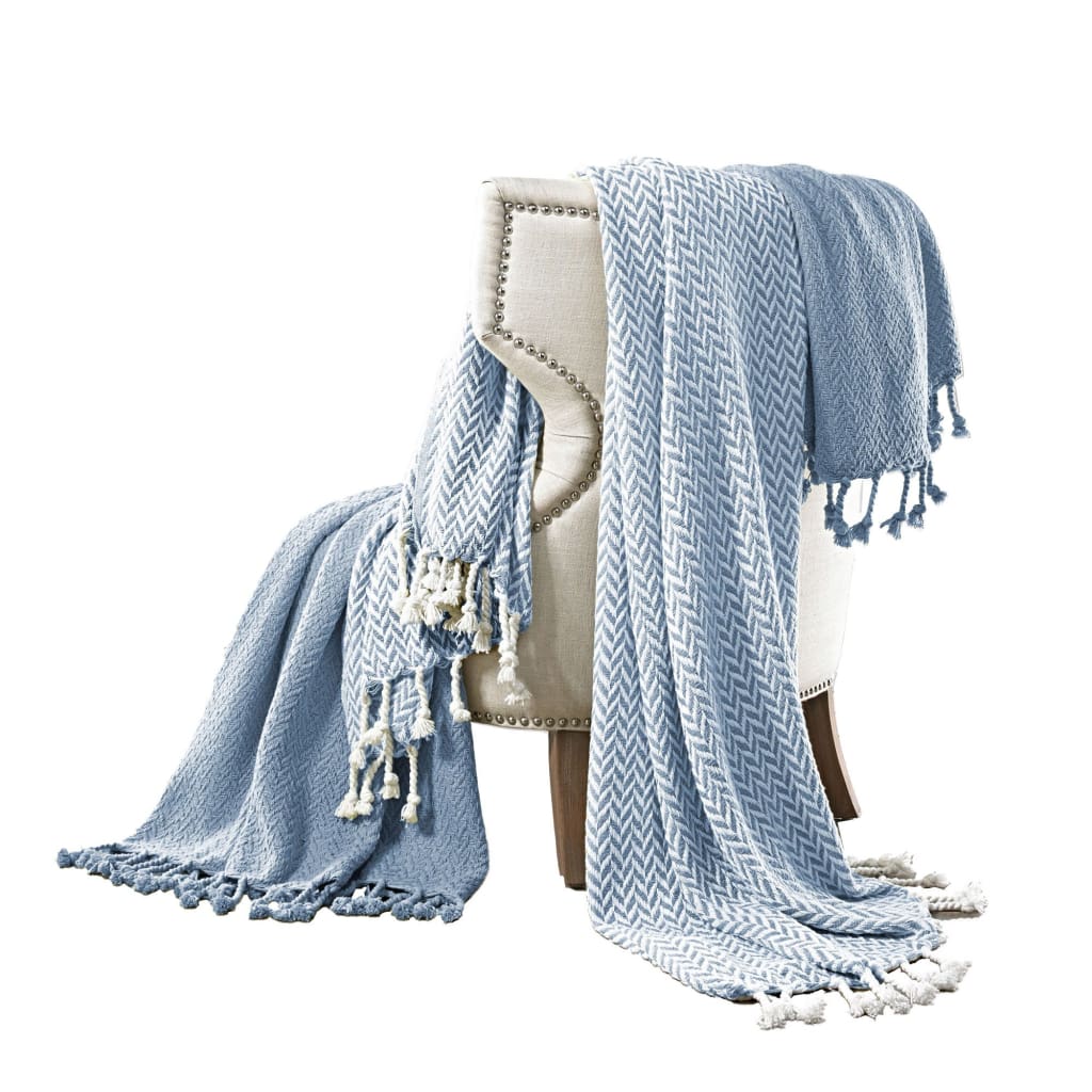 Montgeron Herringbone Throw, Set of 2, Blue and White By Casagear Home