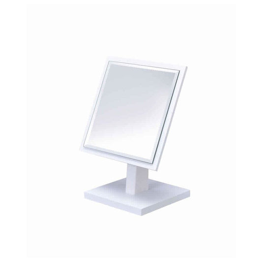 Square Makeup Mirror with Wooden Pedestal Base, White and Silver by Casagear Home