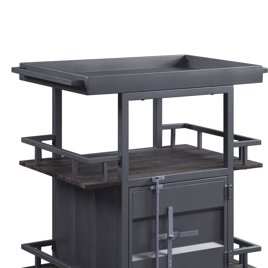 Metal Serving Cart with 1 Door Storage and 2 Tray Shaped Shelves Gray - BM204490 By Casagear Home BM204490