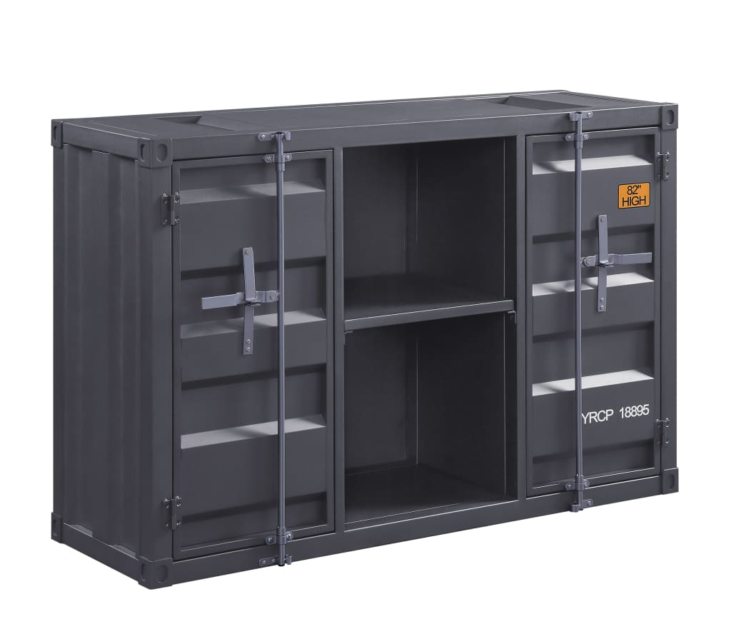 Industrial Metal Server with 2 Door Cabinet and 2 Open Shelves, Gray - BM204491 By Casagear Home