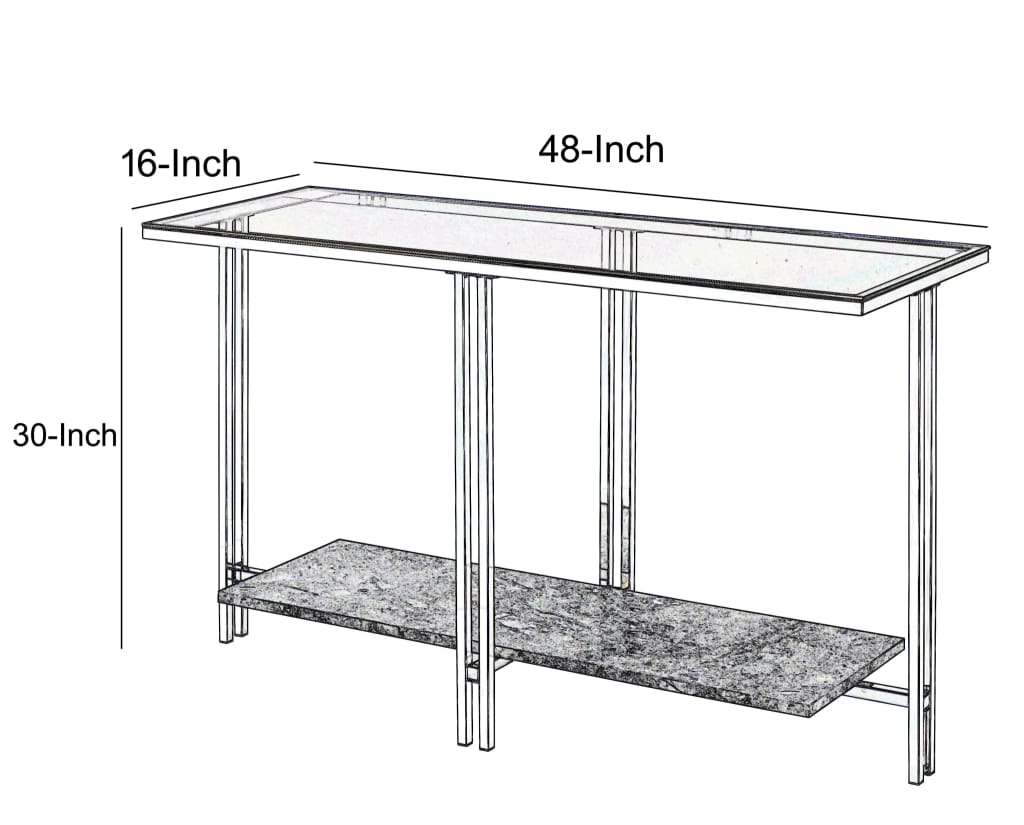 Glass Top Metal Sofa Table with Marble Bottom shelf Silver and Clear - BM204499 By Casagear Home BM204499