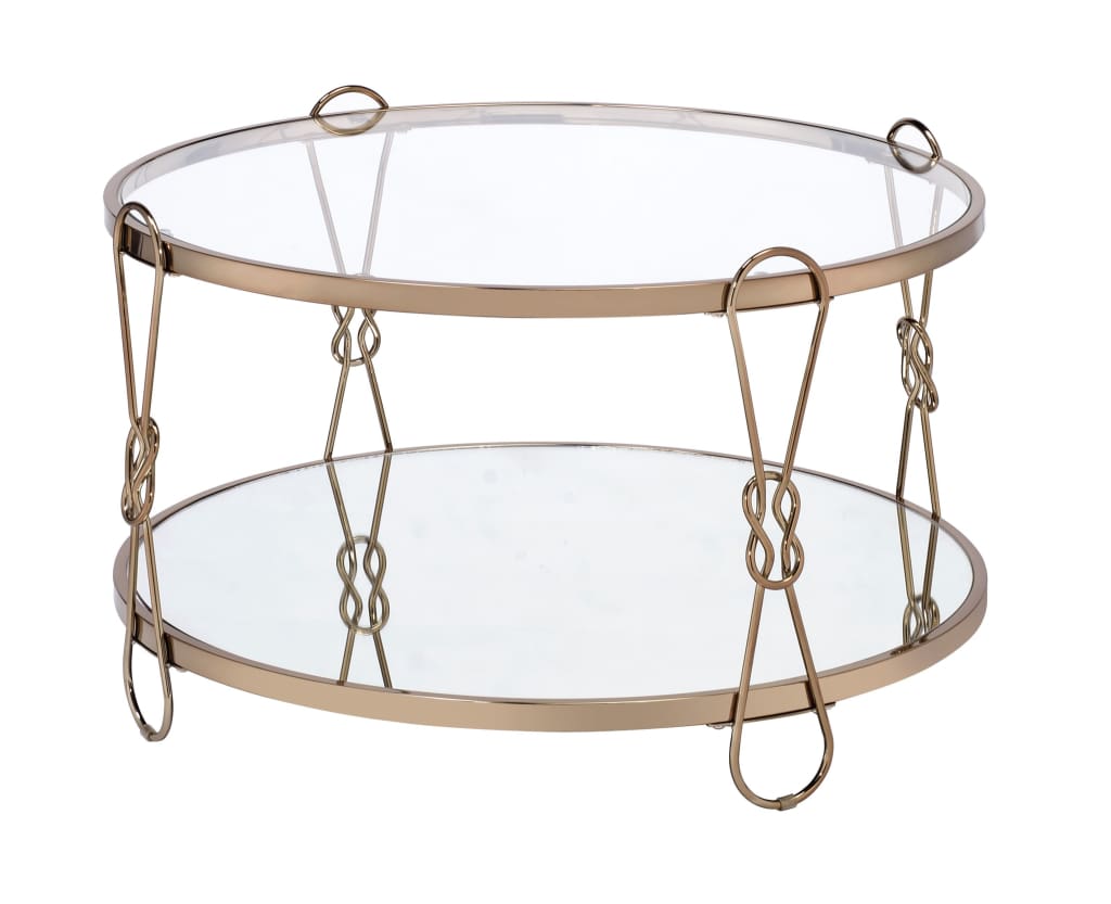 Metal Coffee Table with Glass Top and 1 Bottom Shelf,Gold and Clear - BM204503 By Casagear Home