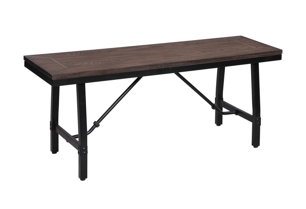 Industrial Wood and Metal Bench with Tube Leg Support, Brown and Black - BM204547 By Casagear Home