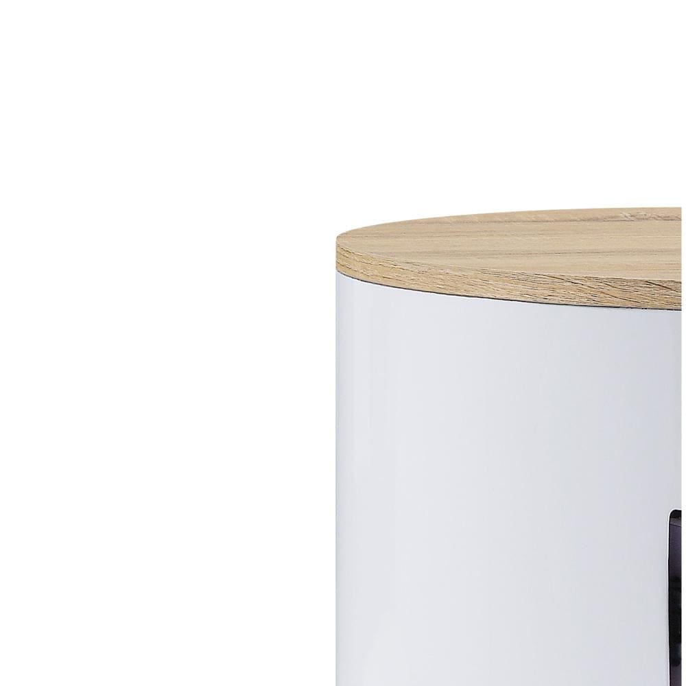 1 Drawer Pyramidal Base Circular Wooden Night Table White and Brown - BM204600 By Casagear Home BM204600