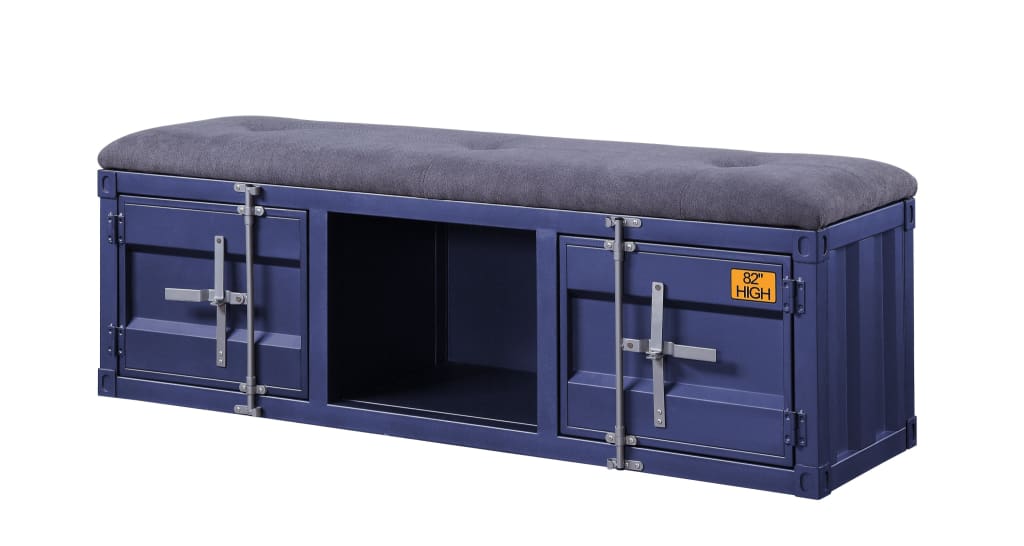 Industrial Metal and Fabric Bench with Open Storage, Blue and Gray - BM204627 By Casagear Home