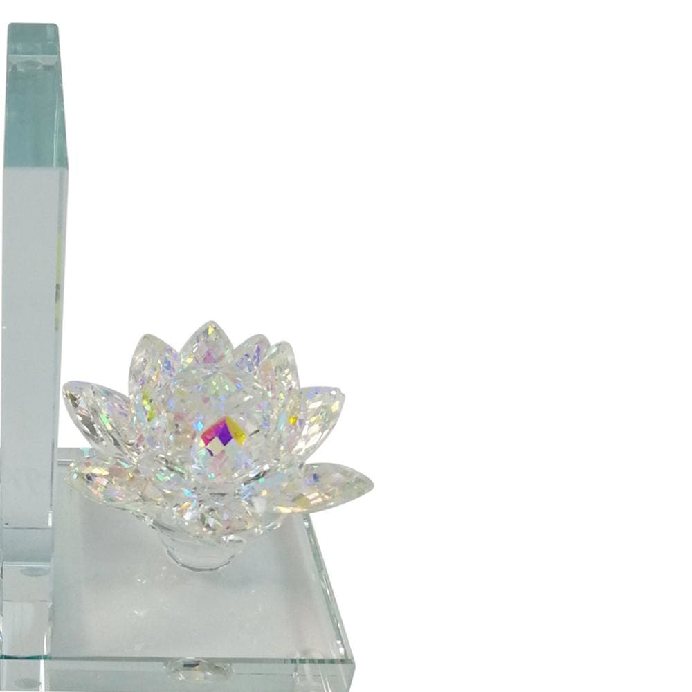 Glass Made Lotus Statuette Bookend Pair of 2 Clear - BM205105 By Casagear Home BM205105