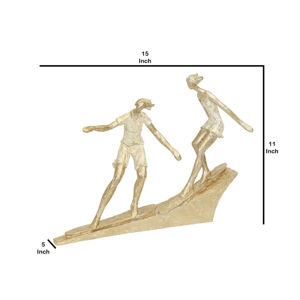 Miniature Polyresin Surfing Couple Statuetted Gold - BM205213 By Casagear Home BM205213
