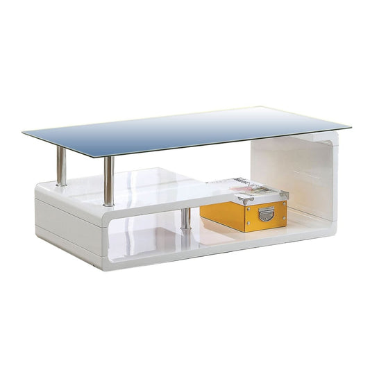 Contemporary Coffee Table with Multi Level Curled Open Shelf, White By Casagear Home