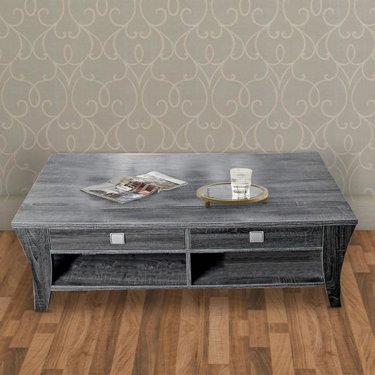 Low Rise Coffee Table with Drawers and Bottom Shelves, Gray - BM205339 By Casagear Home