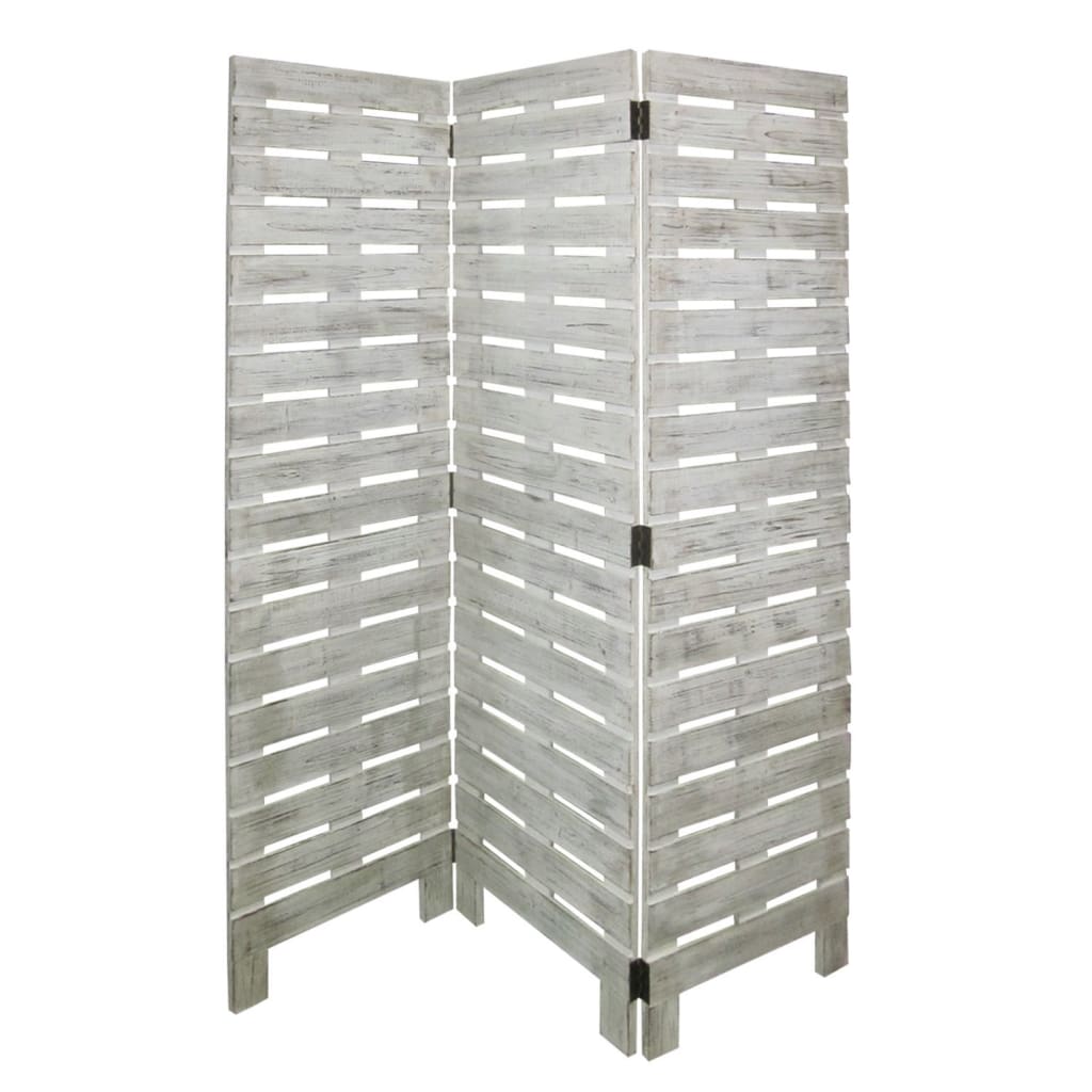 Textured 3 Panel Foldable Wooden Screen with Slats Gray - BM205385 By Casagear Home BM205385