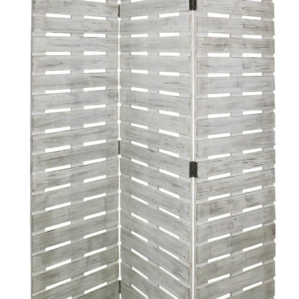 Textured 3 Panel Foldable Wooden Screen with Slats Gray - BM205385 By Casagear Home BM205385