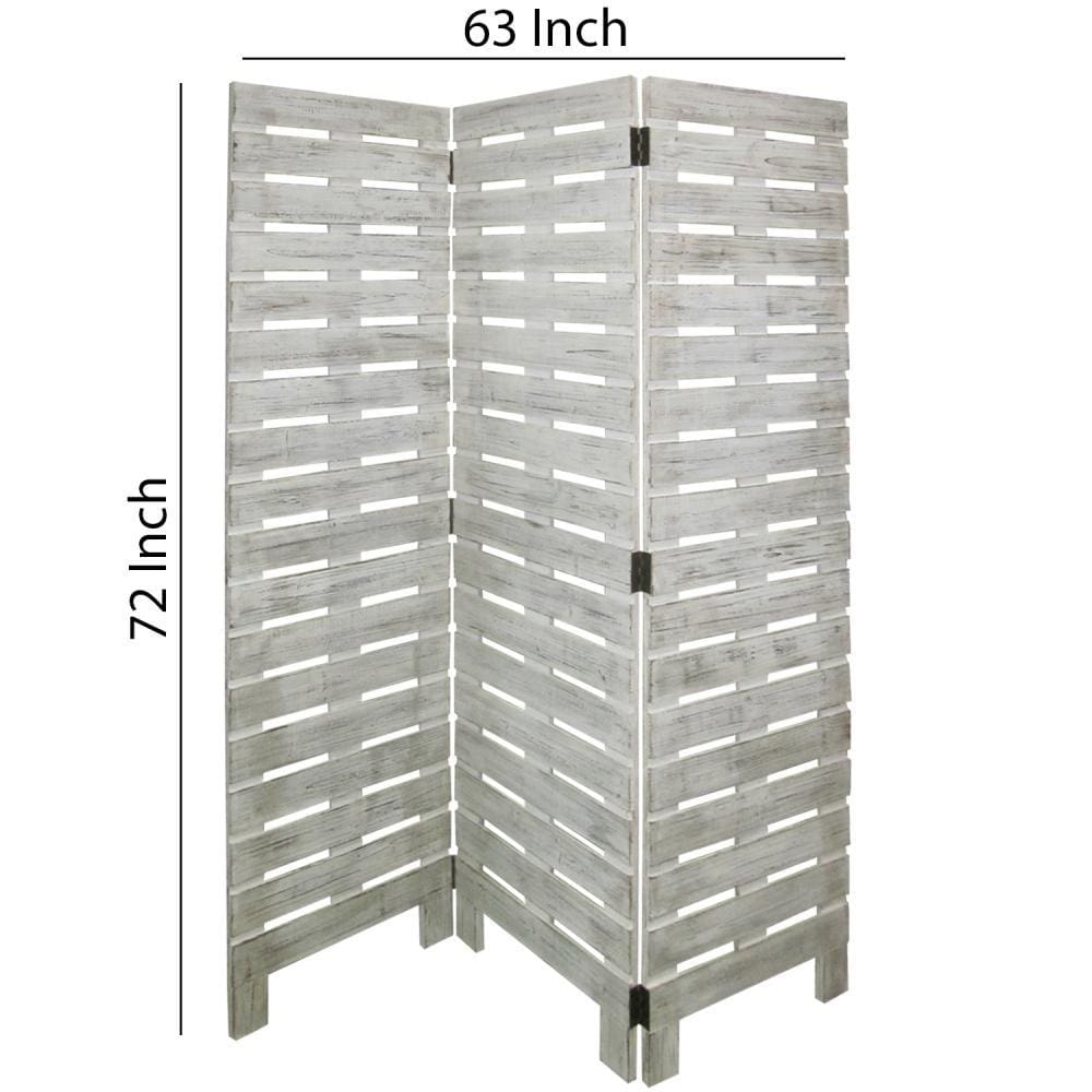 Textured 3 Panel Foldable Wooden Screen with Slats Gray - BM205385 By Casagear Home BM205385