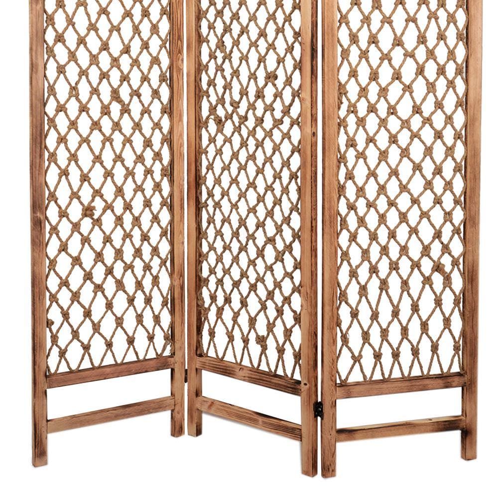 3 Panel Traditional Foldable Screen with Rope Knot Design Brown - BM205389 By Casagear Home BM205389