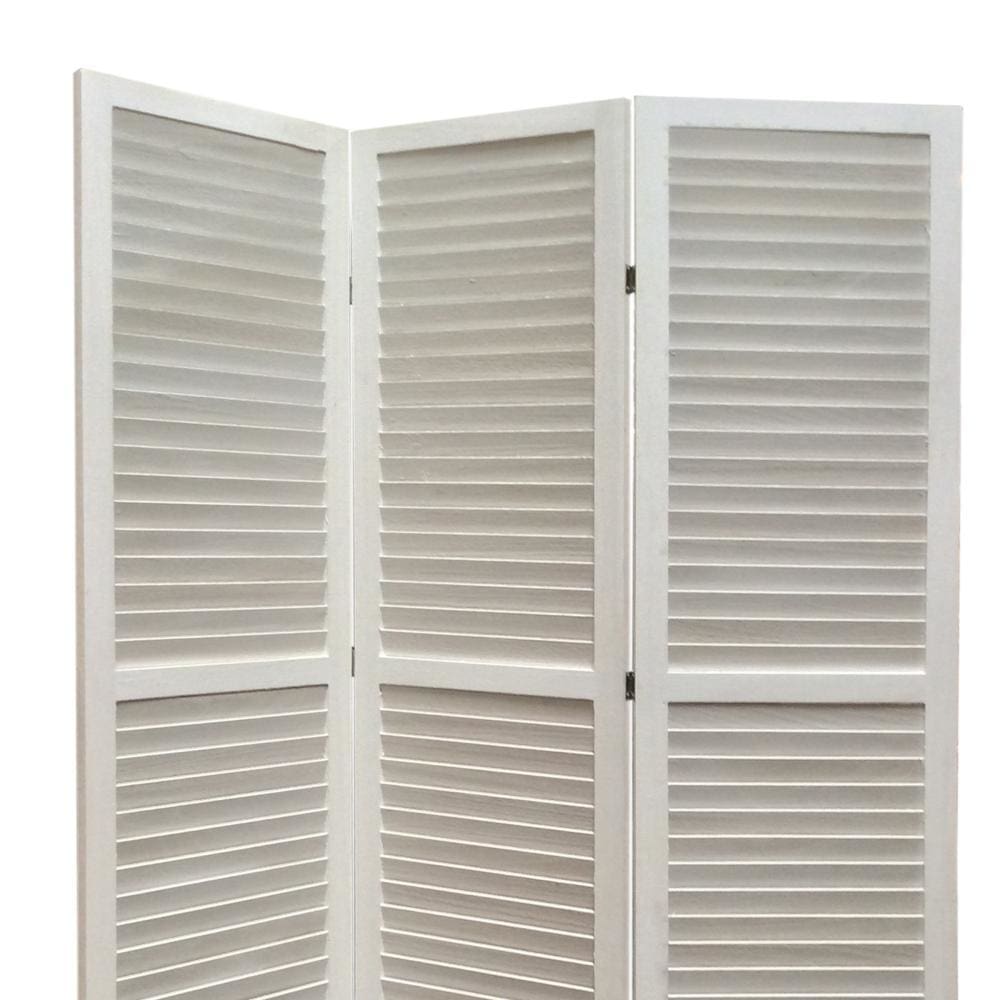 3 Panel Foldable Wooden Shutter Screen with Straight Legs White - BM205398 By Casagear Home BM205398