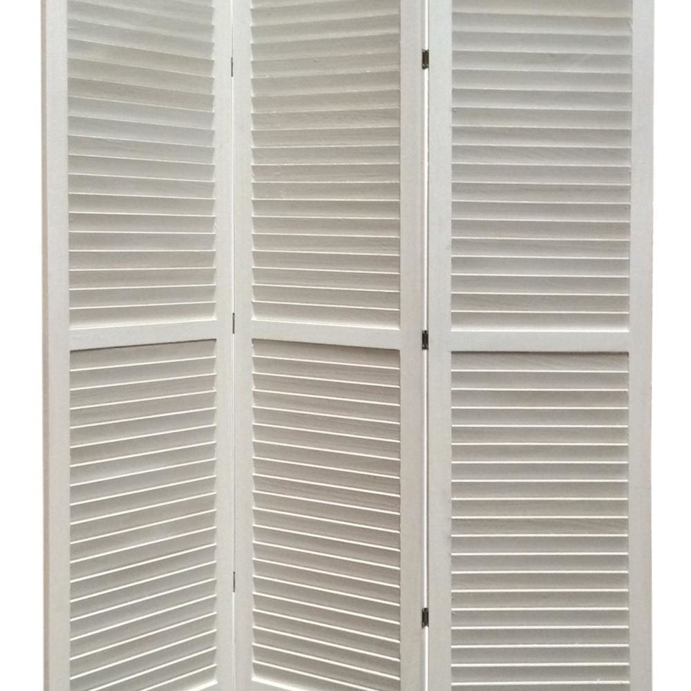 3 Panel Foldable Wooden Shutter Screen with Straight Legs White - BM205398 By Casagear Home BM205398