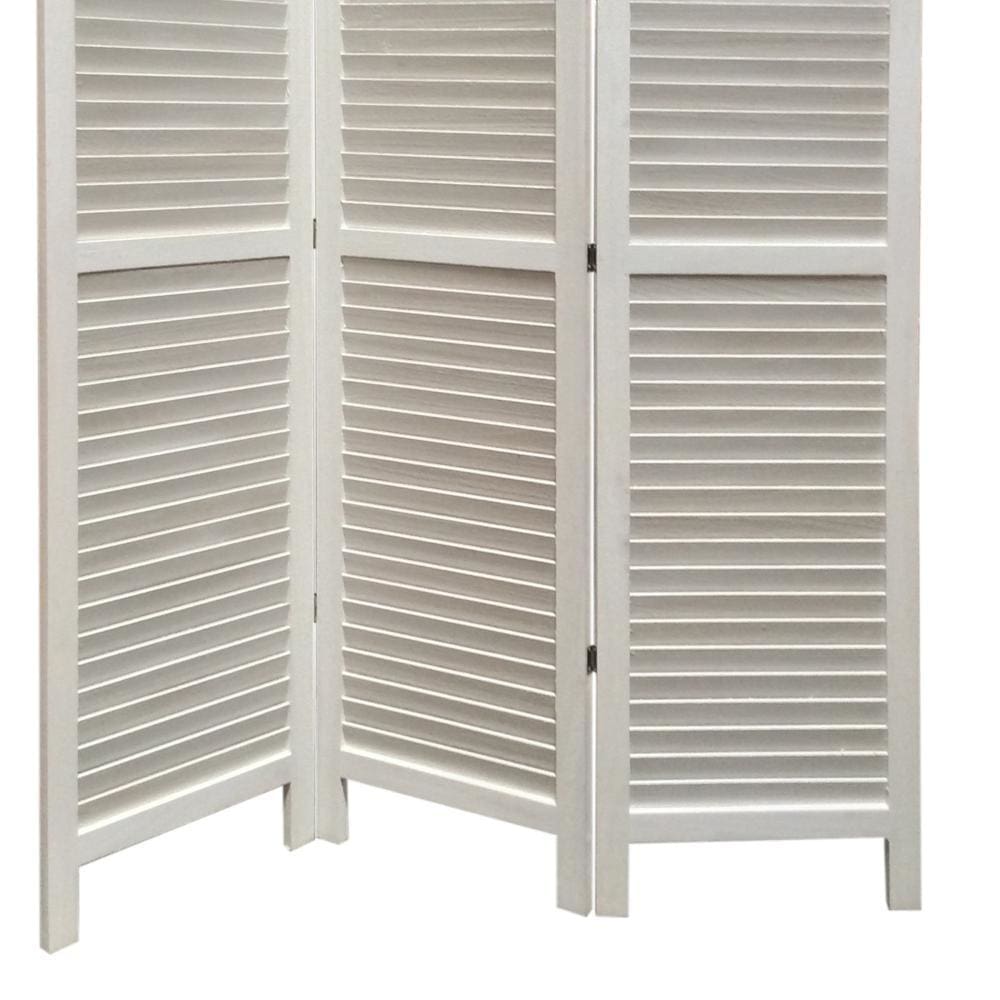 3 Panel Foldable Wooden Shutter Screen with Straight Legs White - BM205398 By Casagear Home BM205398